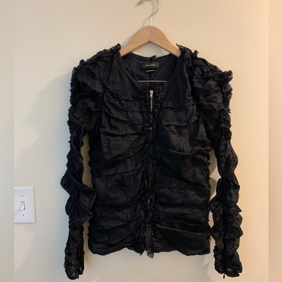 Isabel Marant Ruched Zip Blouse in Black Cotton - Picture 2 of 10